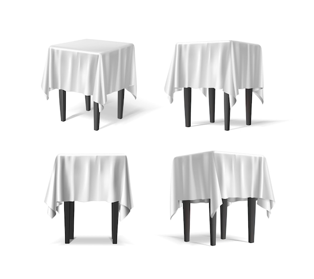 realistic vector icon illustration. Table covered with white cloth. Isolated on white background. In