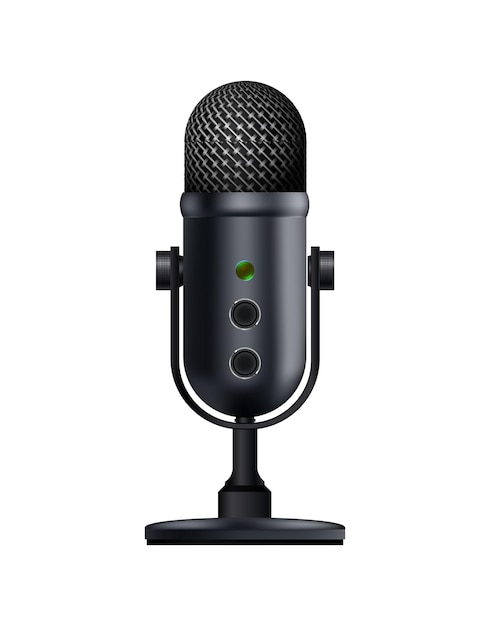 realistic vector icon. Modern sound black microphone. Isolated.