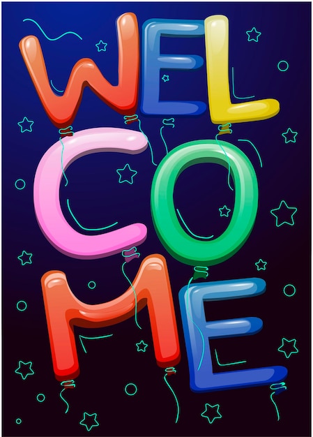 Realistic vector illustration banner welcome sign on purple-blue background