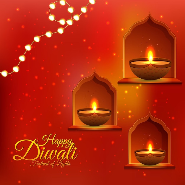 Vector realistic vector illustration of happy diwali celebration background