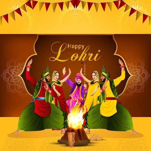 Realistic vector illustration of happy lohri background