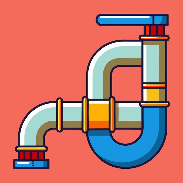 Realistic Vector Illustration of a Water Pipe with a Sleek Design Connectors and Flowing Water