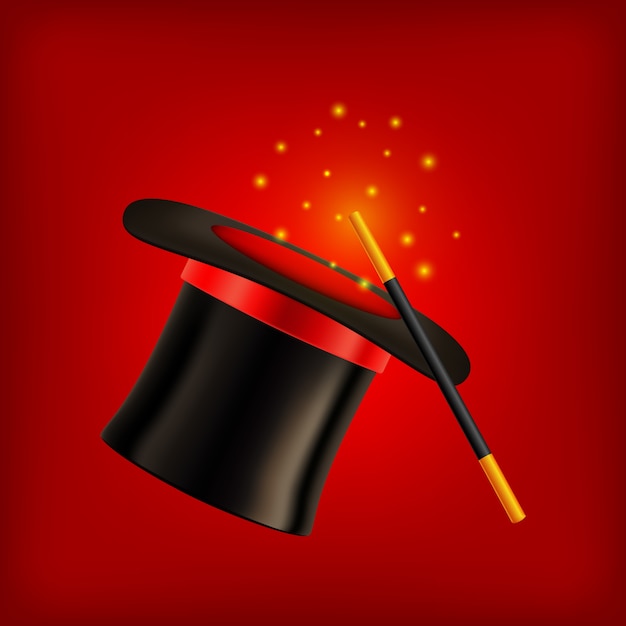 Realistic vector magic hat with red background illustration