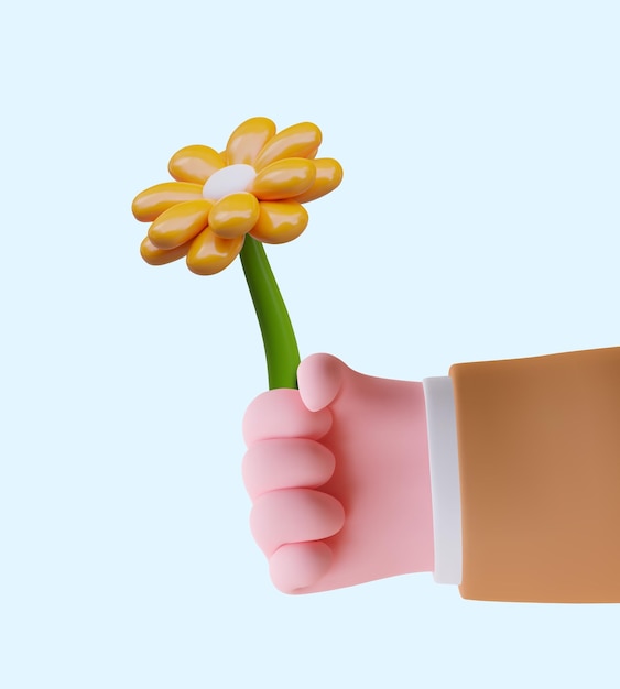 Vector realistic vector man hand holding yellow flower greetings from secret admirer