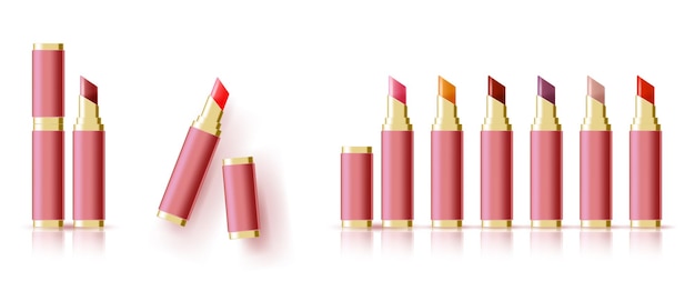 Realistic vector multicolor lipstick set