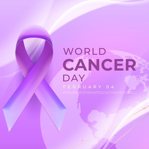 Vector realistic vector purple gradient world cancer day ribbon