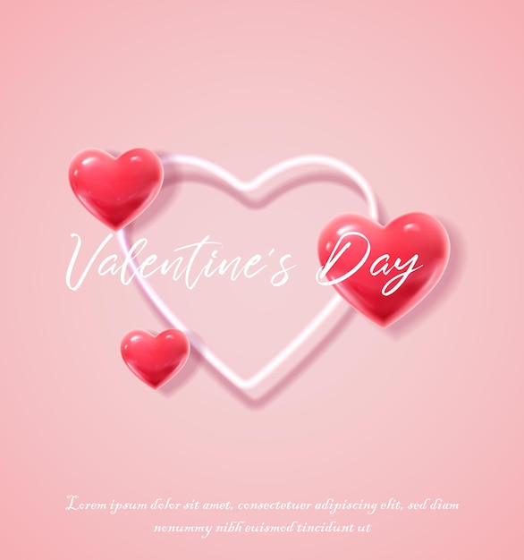 realistic vector Valentines banner. Romantic celebration banner, flyer, web, greeting card. Neon