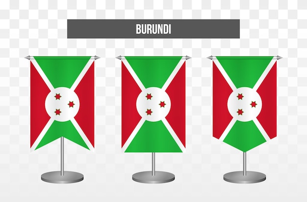 Realistic vertical 3d vector illustration desk flags of burundi isolated