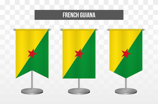 Realistic vertical 3d vector illustration desk flags of french guinea isolated