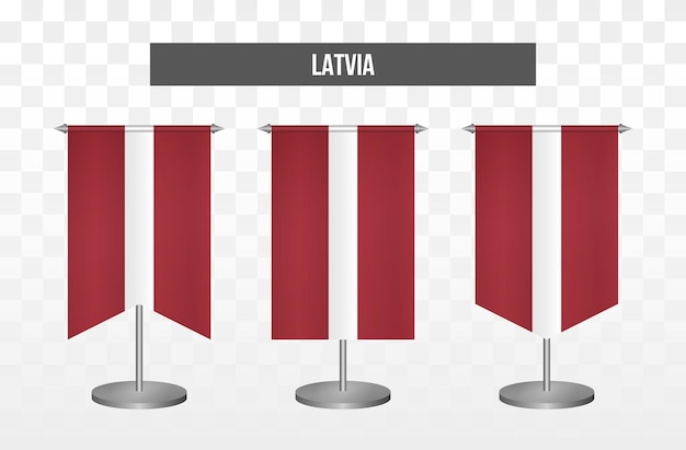 Vector realistic vertical 3d vector illustration desk flags of latvia isolated