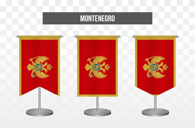 Realistic vertical 3d vector illustration desk flags of montenegro isolated