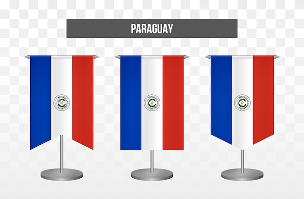 Realistic vertical 3d vector illustration desk flags of paraguay isolated