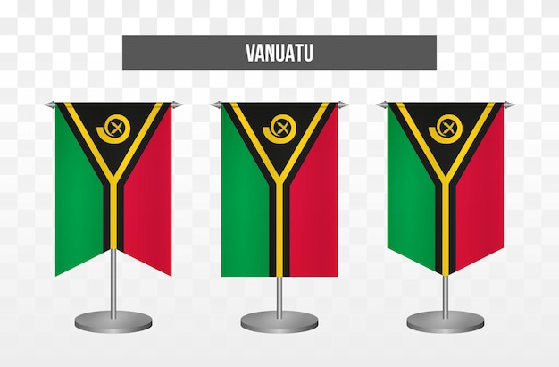 Realistic vertical 3d vector illustration desk flags of vanuatu isolated