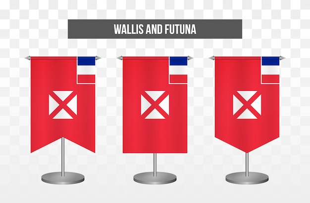 Realistic vertical 3d vector illustration desk flags of wallis and futuna isolated