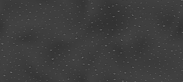 Realistic water drop seamless pattern on dark grey background