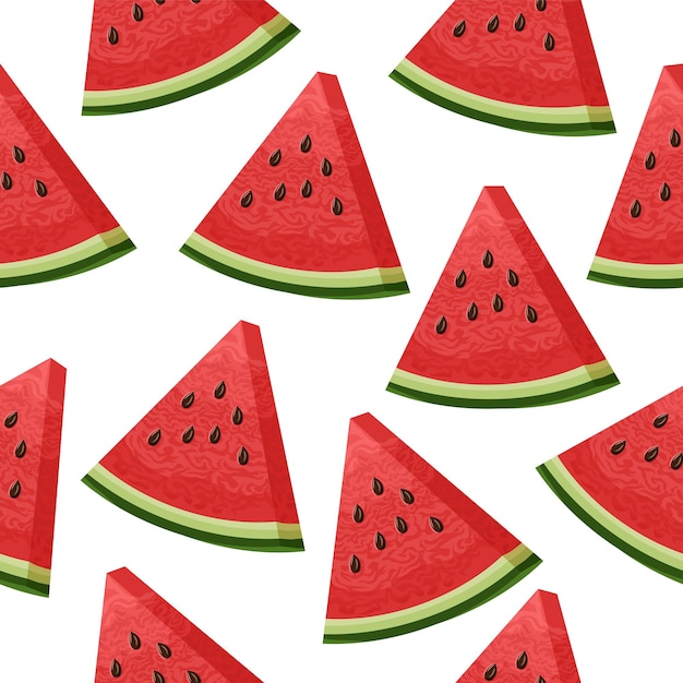 Realistic Watermelon slice with seeds seamless pattern in cartoon style. Watermelon background