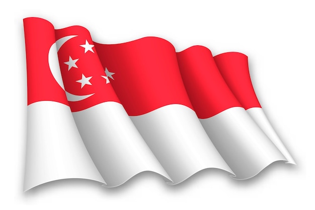 Realistic waving flag of Singapore