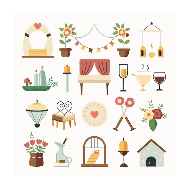 Vector realistic wedding and love icons set