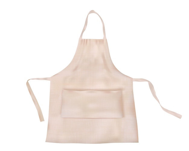 Realistic white blank apron mockup with fabric texture isolated from background