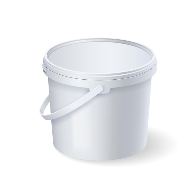 Realistic white bucket with plastic cap and handle mockup Blank food product container template