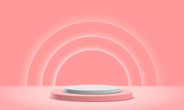 Realistic white pink pastel circle podium steps soft light curves vector