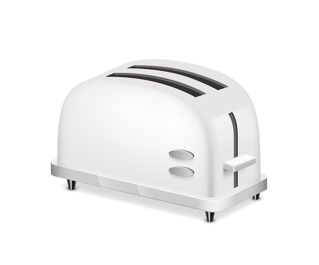 Realistic white toaster kitchen device for toasting bread Modern cooking appliance for toast