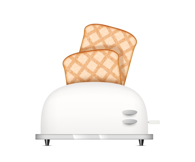 Realistic white toaster with jumping toasts kitchen device for toasting bread Cooking appliance