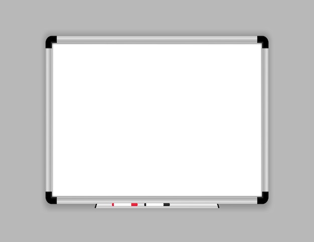 Realistic whiteboard Empty office whiteboard with marker pens