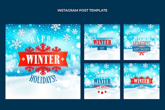 Realistic winter instagram posts collection