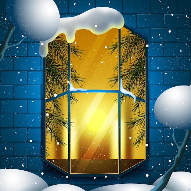 Realistic winter window illustration