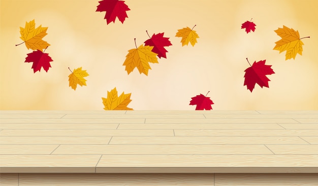 realistic wooden picnic table for autumn vector illustration.