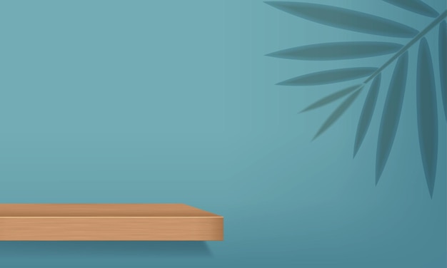 Realistic wooden product podium with palm leave shadow on the background Vector