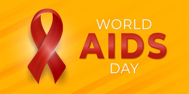 Realistic world aids day with ribbon on yellow background