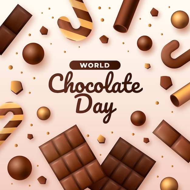 Realistic world chocolate day illustration with chocolate sweets