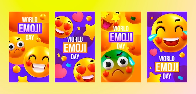 Realistic world emoji day instagram stories collection