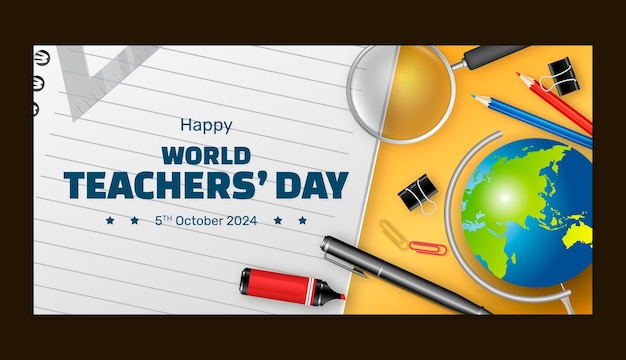 Realistic world teacher's day banner