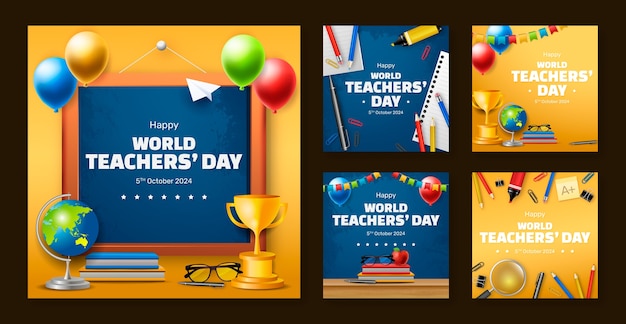 Vector realistic world teacher's day collection ig posts collection