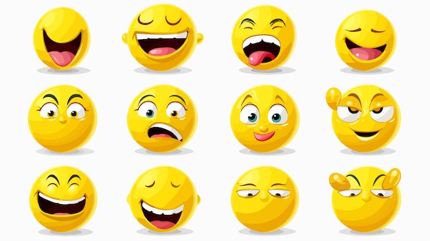 Realistic Yellow Glossy 3D Emoji Icon Set with Smiling Expression