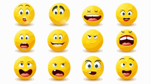 Realistic Yellow Glossy 3D Smile Emoji Icon Set