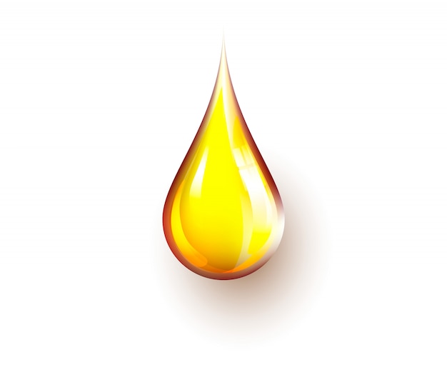 Realistic yellow oil drop isolated on white background. patch of reflected light on oil drop.