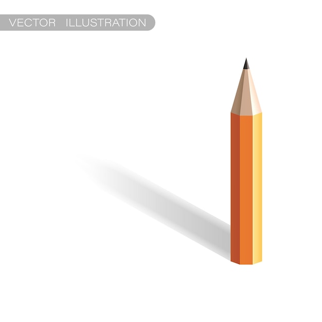 Realistic yellow pencil with shadow on a white background