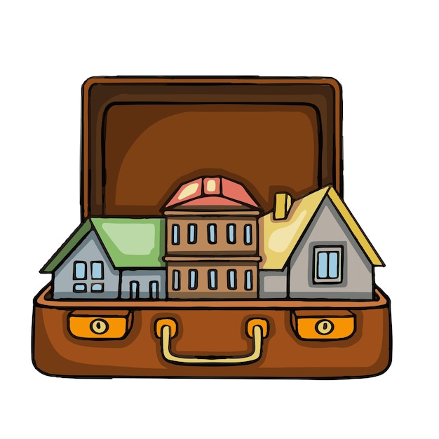 Realtor set real estate selection suitcase