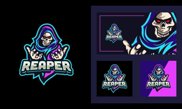 Reaper Neon Light Mascot and Sport Logo Design Template