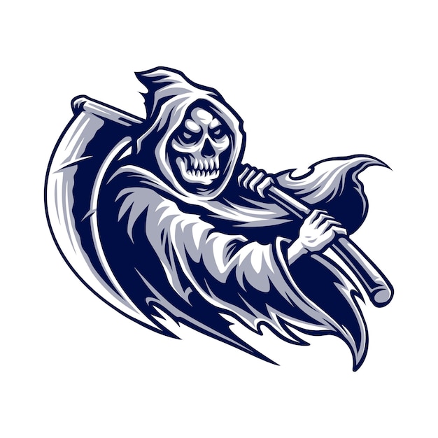 Reaper skull mascot logo design for mascot or symbol and identity emblem sports or esports team