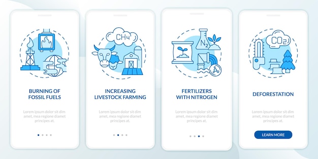 Reasons for climate change blue onboarding mobile app screen