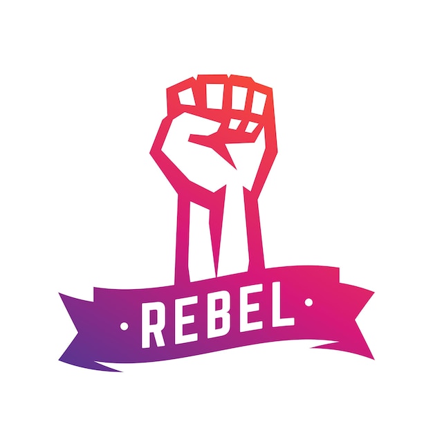 Rebel, revolt symbol, fist held high in protest, raised hand isolated over white, vector illustration