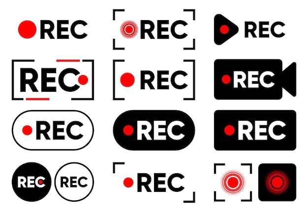 Vector rec icons record buttons collection video recording concept start of recording audio or video