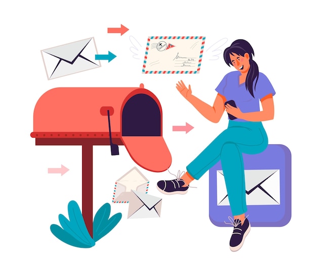 Receiving mail email and business mailing flat vector illustration isolated