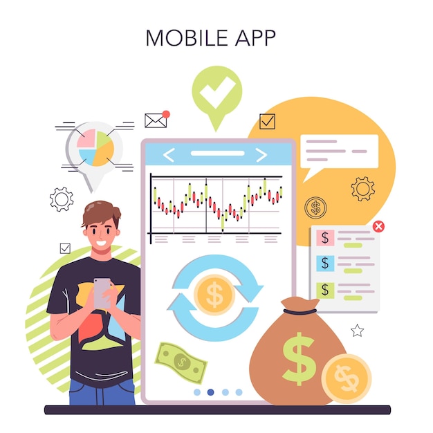 Receiving profit online service or platform Business success and financial growth Commerce activity Mobile app Flat vector illustration