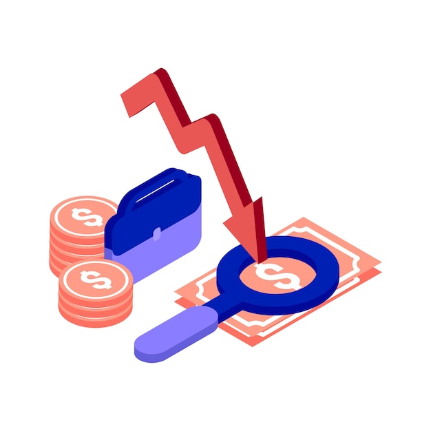 Recession business isometric icon illustration color red blue purple Conceptual business story